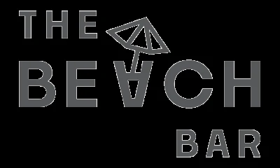 The image features a logo with the text "The Beach Bar," where an umbrella forms the letter 'A' in "BEACH." logo on footer section.