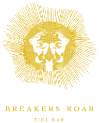 The image shows a stylized yellow lion's head with lines radiating out, accompanied by the text "Breakers Roar Tiki Bar" below it.