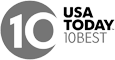 The image shows a gray logo with "10" in a circle and the text "USA TODAY 10BEST" next to it.